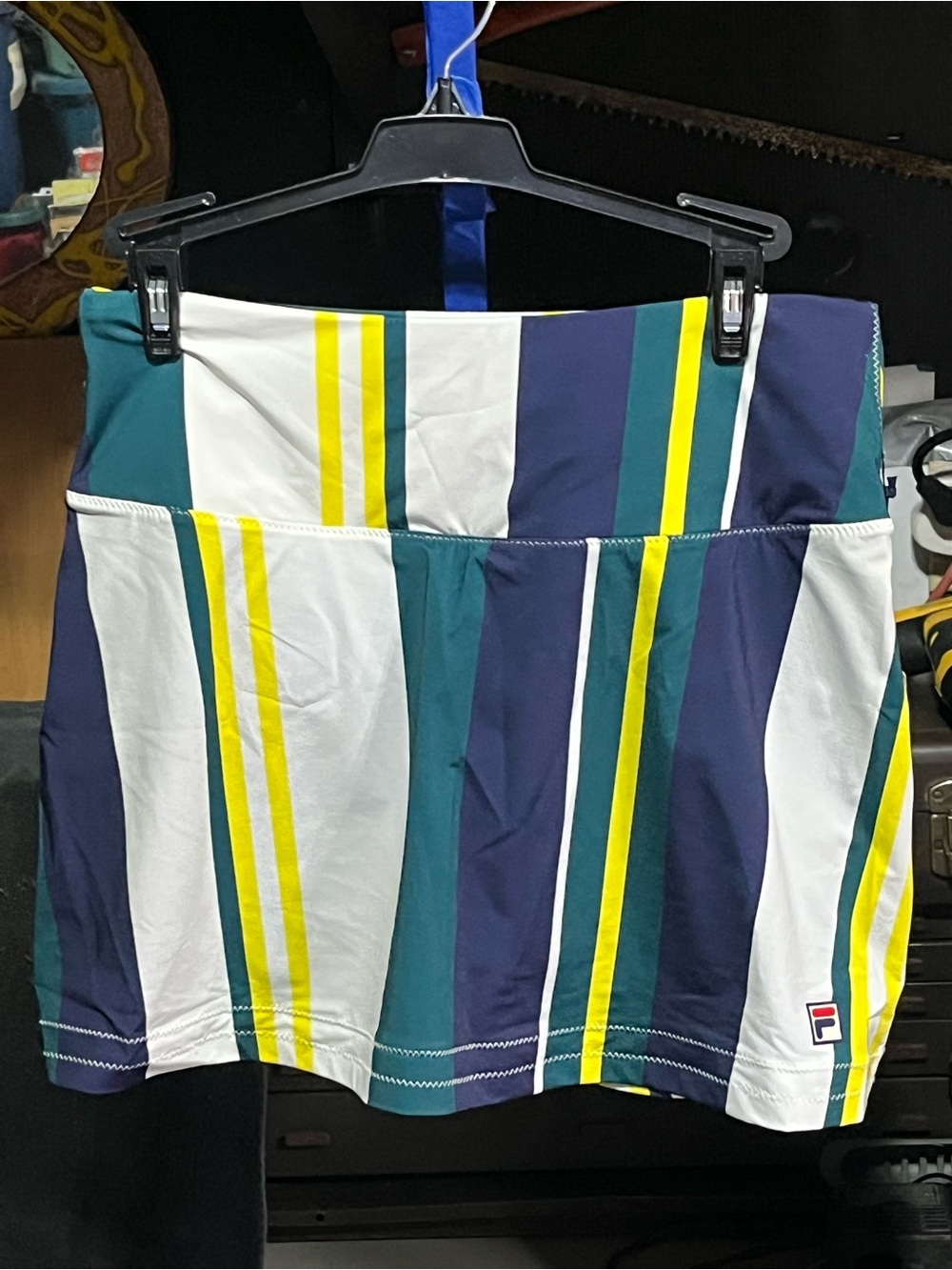 FILA Women's Striped Skater Skirt - Teal, Navy, White & Yellow